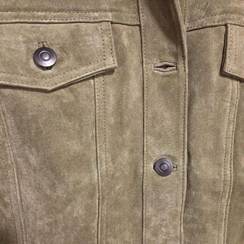 CHADWICKS Suede Leather Jacket 10 Womens Olive Button Up Blazer Classic NEW Y2K - Picture 4 of 12